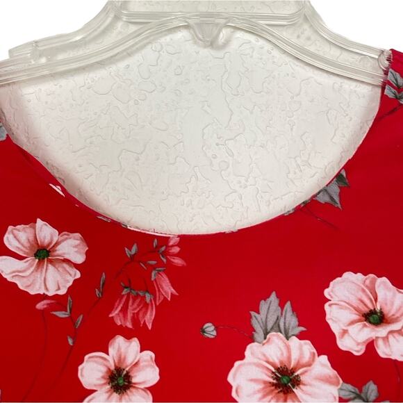 Intermix Silk Red Floral Mini dress flower shift cut out back ties bow twee sz M - Picture 8 of 13
